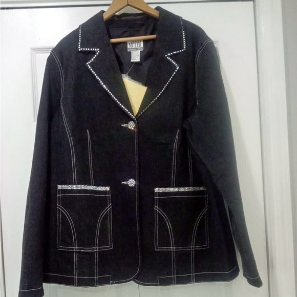 Nolan Miller Jackets & Blazers - NOLAN MILLER Women's Black Denim Blazer w/Rhinestone Accents.  Size XL. NWT.